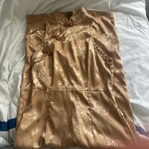 Elegant Gold Floral Cheongsam Dress